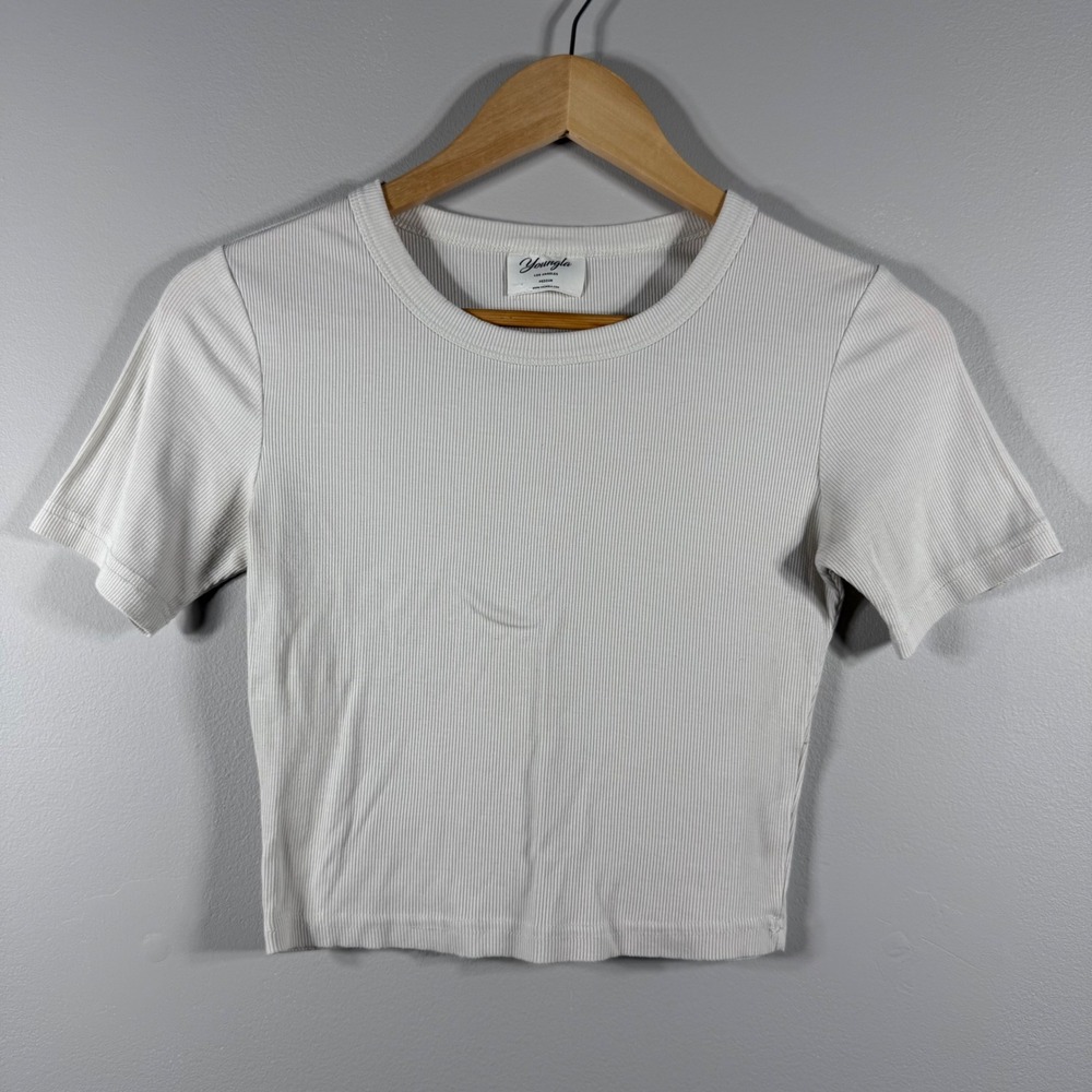 Youngla Ribbed Logo Patch T-Shirt White Medium